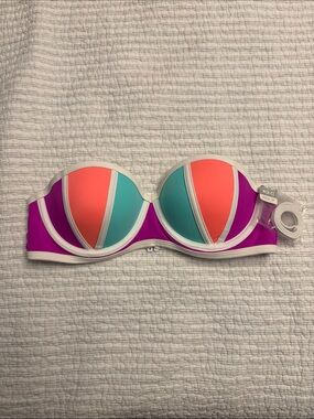 PINK Victoria's Secret Strapless Colorblock Bikini Top - Coral, Teal & Purple